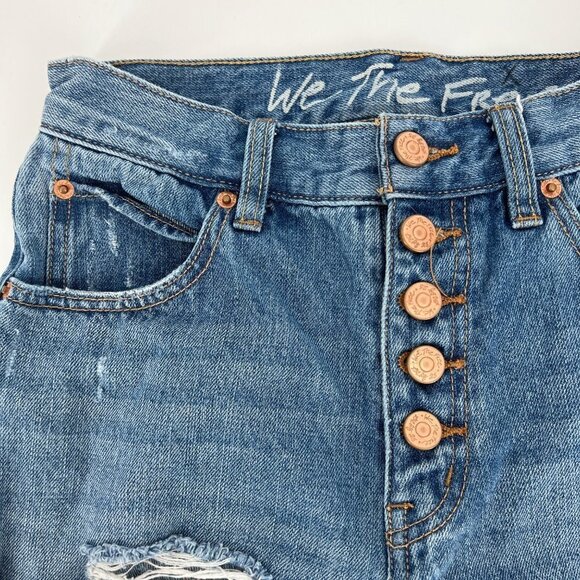 Free People 5 Button Fly Destroyed Jeans Skinny Cropped Size 24 Grunge Beach - Picture 5 of 10